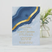 Stoffige Marine Blauw & Gouden Agaat Bruiloft Douc Kaart (Staand voorkant)