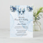 Stoffige Marine Blauwe Wijn Glas Brunch & Bubbly Kaart (Staand voorkant)