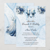 Stoffige Marine Blauwe Wijn Glas Brunch & Bubbly Kaart (Voorkant / Achterkant)