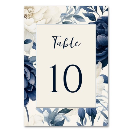 Stoffige marineblauw & wit bloemenbruiloft waterve kaart (Achterkant)