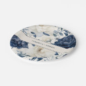 Stoffige marineblauw & wit bloemenbruiloft waterve papieren bordje (Gekanteld)