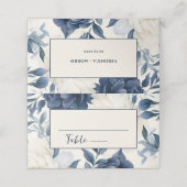 Stoffige marineblauw & wit bloemenbruiloft waterve plaatskaartje (Buitenkant ongevouwen)