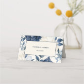Stoffige marineblauw & wit bloemenbruiloft waterve plaatskaartje (Achterkant)