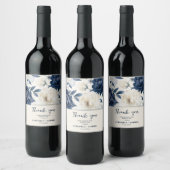 Stoffige marineblauw & wit bloemenbruiloft waterve wijn etiket (Flessen)