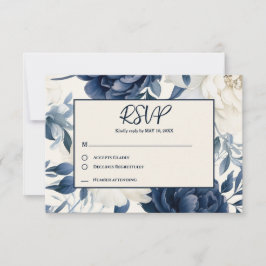 Stoffige marineblauw & witte bloemige waterverf RSVP kaartje