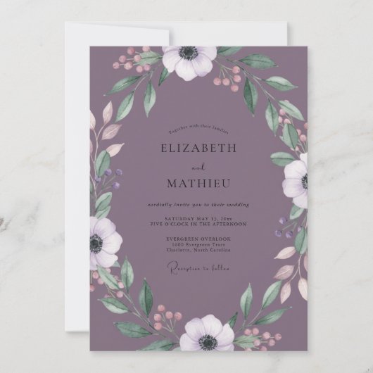 Stoffige Mauve Anemoon Bruiloft Kaart (Voorkant)
