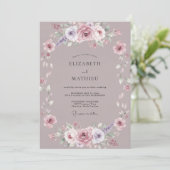 Stoffige Mauve Bloem Bruiloft Kaart (Staand voorkant)