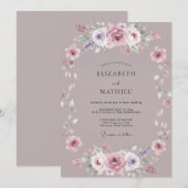 Stoffige Mauve Bloem Bruiloft Kaart (Voorkant / Achterkant)