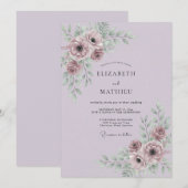 Stoffige Mauve Bloemige Bruiloft Kaart (Voorkant / Achterkant)