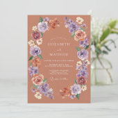 Stoffige Mauve Bloemrijke Bruiloft Kaart (Staand voorkant)