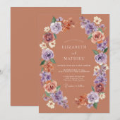 Stoffige Mauve Bloemrijke Bruiloft Kaart (Voorkant / Achterkant)