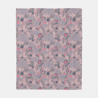 Stoffige Mauve & Blush Roze Doodle Bloemmotief Fleece Deken