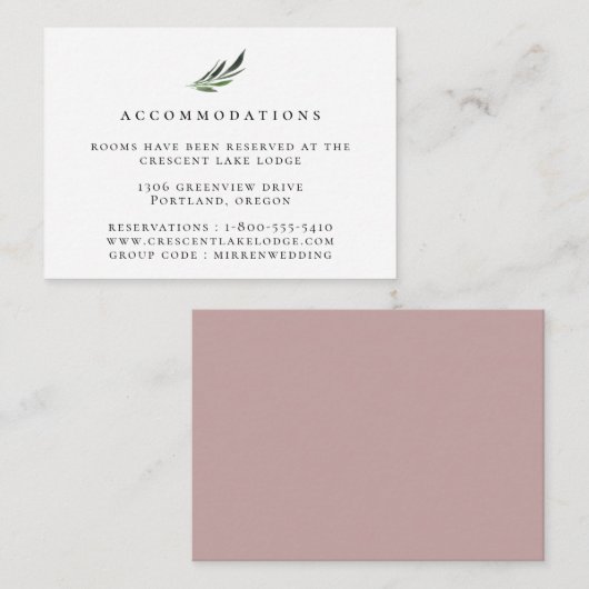 Stoffige Mauve Botanische Bruiloft Accommodaties Informatiekaartje (Voorkant / Achterkant)