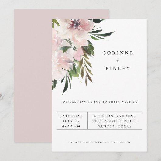 Stoffige Mauve Botanische Trouwkaart Aankondiging (Voorkant / Achterkant)