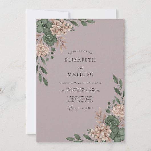 Stoffige mauve eucalyptus bruiloft kaart (Voorkant)