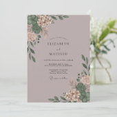 Stoffige mauve eucalyptus bruiloft kaart (Staand voorkant)