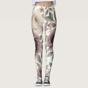 Stoffige Mauve & Ivoor Bloei Botanisch Leggings