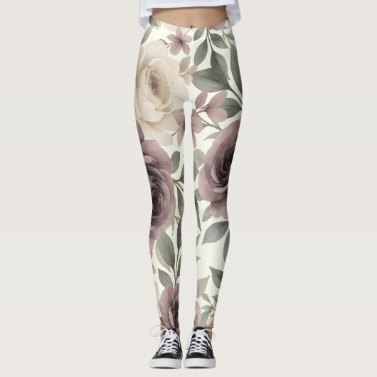 Stoffige Mauve & Ivoor Bloei Botanisch Leggings (Voorkant)