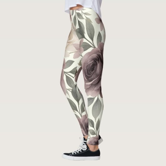 Stoffige Mauve & Ivoor Bloei Botanisch Leggings (Links)
