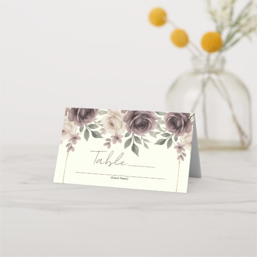 Stoffige Mauve & Ivoor Bloeiende Botanische Trouwd Plaatskaartje (Voorkant)