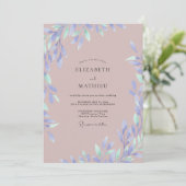 Stoffige Mauve Maagdenpalm Blad Bruiloft Kaart (Staand voorkant)