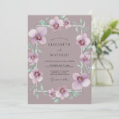 Stoffige Mauve Orchideeën Bruiloft Kaart (Staand voorkant)