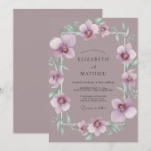 Stoffige Mauve Orchideeën Bruiloft Kaart (Voorkant / Achterkant)