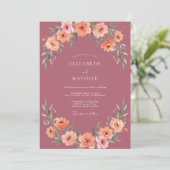 Stoffige Mauve Perzikbloemblad Bruiloft Kaart (Staand voorkant)