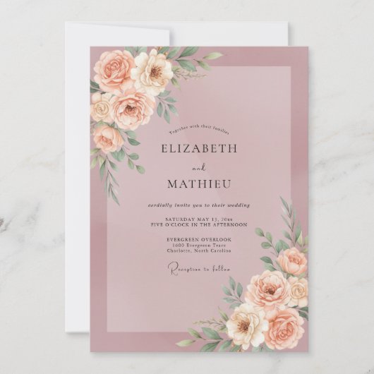 Stoffige Mauve Perzikbloesem Bruiloft Kaart (Voorkant)
