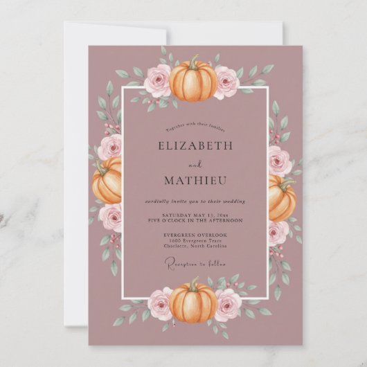 Stoffige Mauve Pompoen Eucalyptus Bruiloft Kaart (Voorkant)