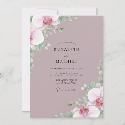 Stoffige Mauve Ranunculus Eucalyptus Bruiloft Kaart (Voorkant)