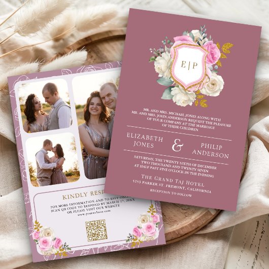 Stoffige mauve roze bloemencode QR Code Crest Trou Kaart