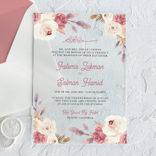 Stoffige Mauve Roze Bloemige Islamitische Moslim B Acryl Uitnodigingen