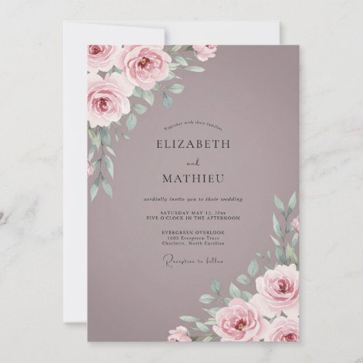 Stoffige Mauve Rozen Bruiloft Kaart (Voorkant)