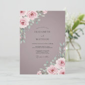Stoffige Mauve Rozen Bruiloft Kaart (Staand voorkant)