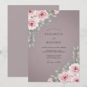 Stoffige Mauve Rozen Bruiloft Kaart (Voorkant / Achterkant)
