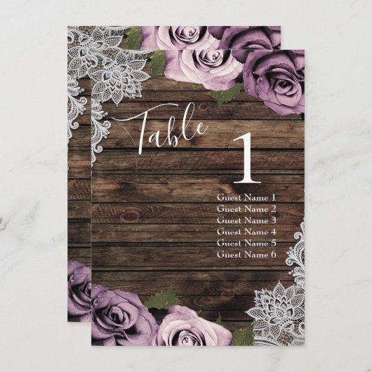 Stoffige Mauve Rozen Trouwtafel Nummer Plaatsing Kaart (Voorkant / Achterkant)