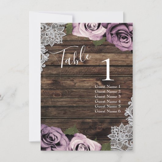 Stoffige Mauve Rozen Trouwtafel Nummer Plaatsing Kaart (Voorkant)