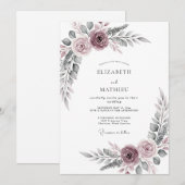Stoffige Mauve Serene Bloemige Bruiloft Kaart (Voorkant / Achterkant)
