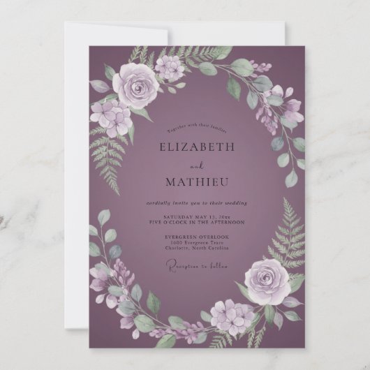 Stoffige Mauve Varens Bruiloft Kaart (Voorkant)