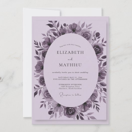 Stoffige Mauve Wilde Bloem Bruiloft Kaart (Voorkant)