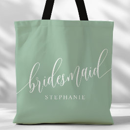 Stoffige Mint Bruidsmeisje Modern Schrift Tote Bag