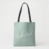 Stoffige Mint Bruidsmeisje Modern Schrift Tote Bag (Voorkant)