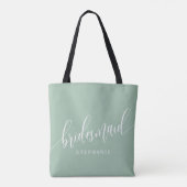 Stoffige Mint Bruidsmeisje Modern Schrift Tote Bag (Achterkant)