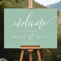 Stoffige Mint Calligrafie Eenvoudige Trouw Welkom
