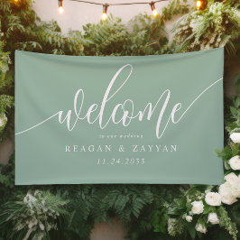 Stoffige Mint Calligrafie Eenvoudige Trouw Welkom Spandoek
