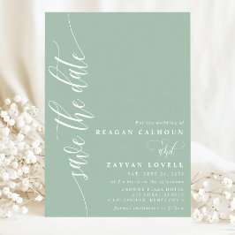 Stoffige Mint Eenvoudige Moderne Script Bewaar De Save The Date