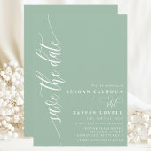 Stoffige Mint Eenvoudige Moderne Script Bewaar De Save The Date