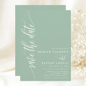 Stoffige Mint Eenvoudige Moderne Script Bewaar De Save The Date