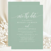 Stoffige Mint Elegante Calligrafie Bewaar de Datum Save The Date